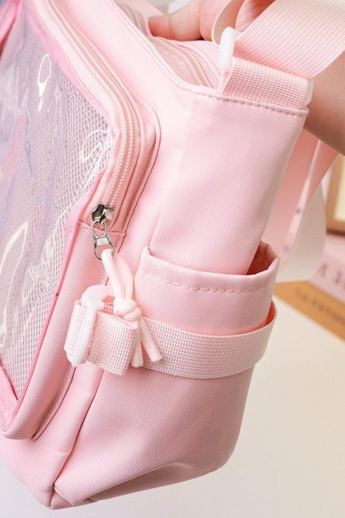 Pink Kawaii Convertible Ita Bag with Clear Window for Plushies and Pins