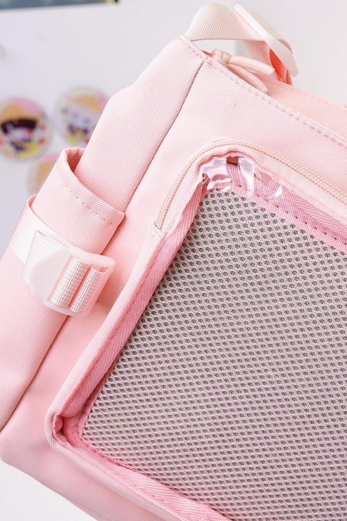 Pink Kawaii Convertible Ita Bag with Clear Window for Plushies and Pins