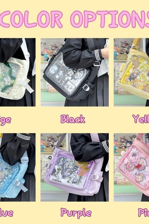 Pink Kawaii Convertible Ita Bag with Clear Window for Plushies and Pins