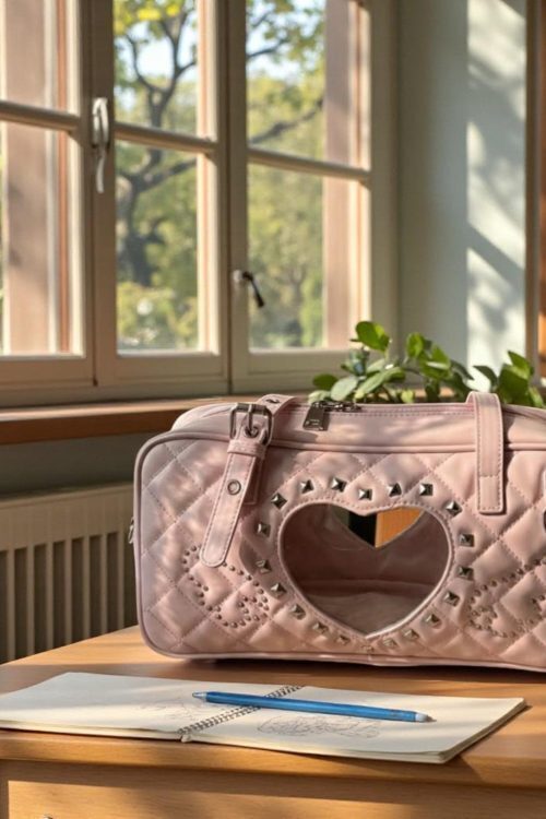 Pink Kawaii Heart Convertible Ita Bag with Clear Window for Pin Display