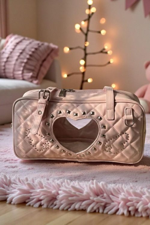 Pink Kawaii Heart Convertible Ita Bag with Clear Window for Pin Display