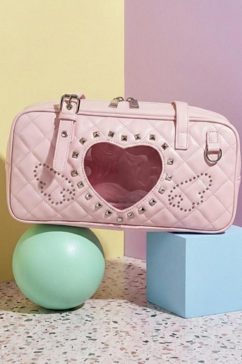 Pink Kawaii Heart Convertible Ita Bag with Clear Window for Pin Display