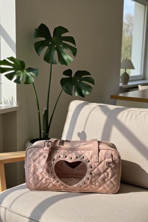 Pink Kawaii Heart Convertible Ita Bag with Clear Window for Pin Display