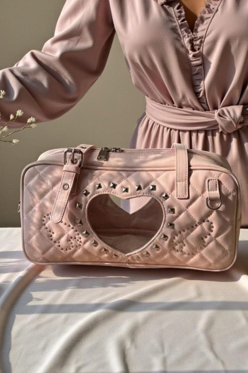 Pink Kawaii Heart Convertible Ita Bag with Clear Window for Pin Display