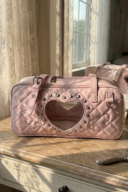 Pink Kawaii Heart Convertible Ita Bag with Clear Window for Pin Display