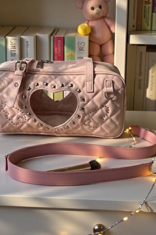 Pink Kawaii Heart Convertible Ita Bag with Clear Window for Pin Display