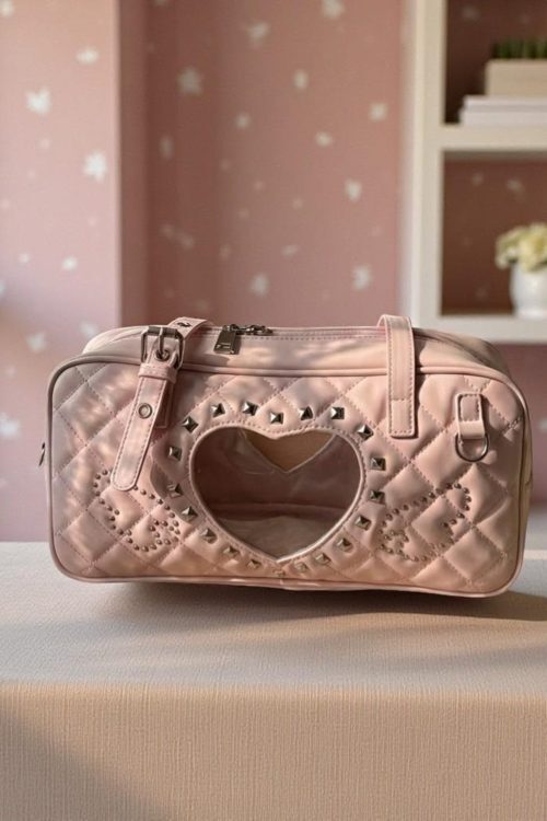Pink Kawaii Heart Convertible Ita Bag with Clear Window for Pin Display