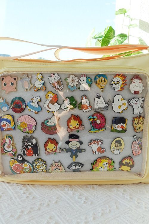 Pink Kawaii Ita Crossbody Bag with Clear Window for Pin Display