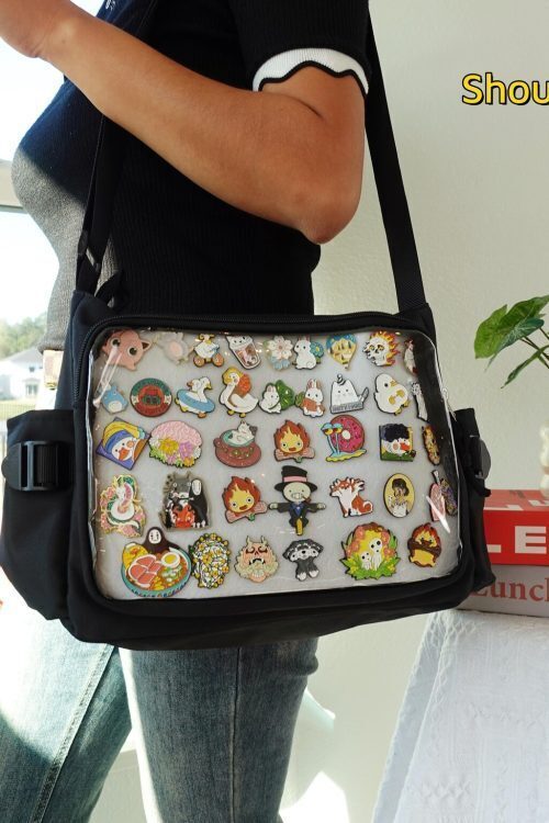 Pink Kawaii Ita Crossbody Bag with Clear Window for Pin Display