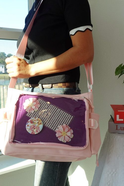 Pink Kawaii Ita Crossbody Bag with Clear Window for Pin Display