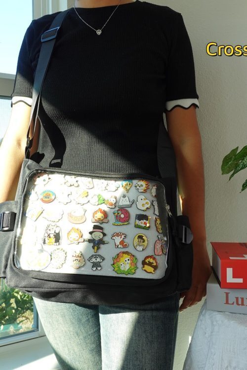 Pink Kawaii Ita Crossbody Bag with Clear Window for Pin Display