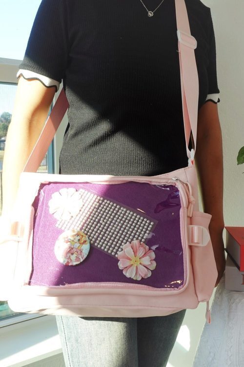 Pink Kawaii Ita Crossbody Bag with Clear Window for Pin Display