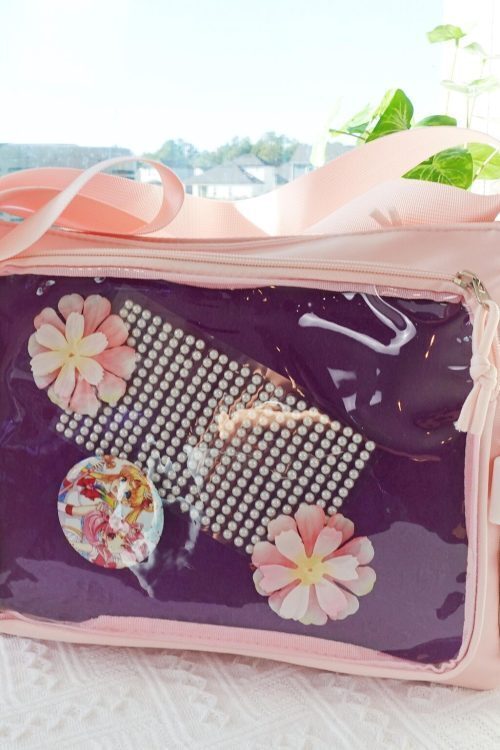 Pink Kawaii Ita Crossbody Bag with Clear Window for Pin Display