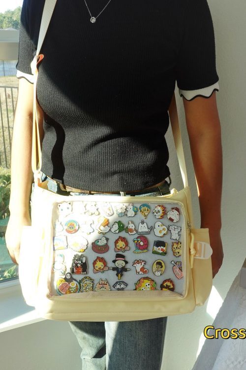 Pink Kawaii Ita Crossbody Bag with Clear Window for Pin Display