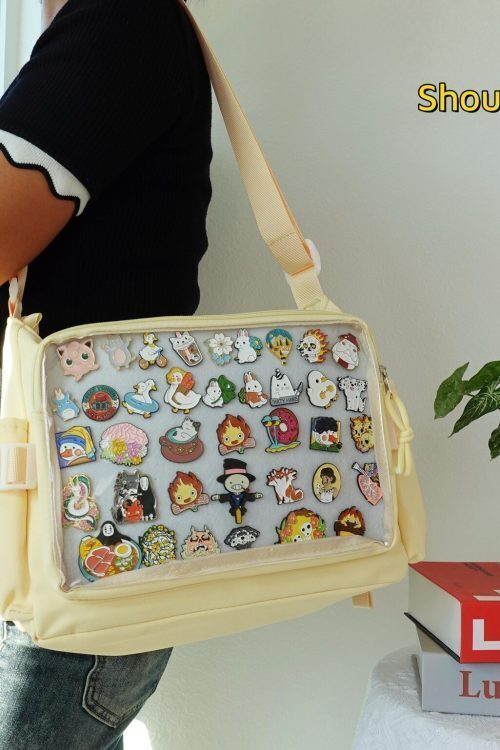 Pink Kawaii Ita Crossbody Bag with Clear Window for Pin Display