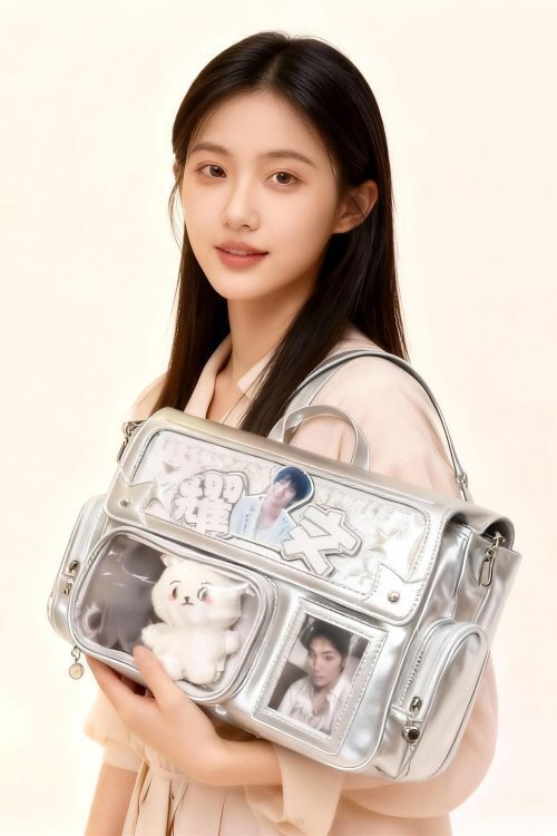 Pink Kawaii Ita Tote Bag with Clear Window for Plushies and Pins