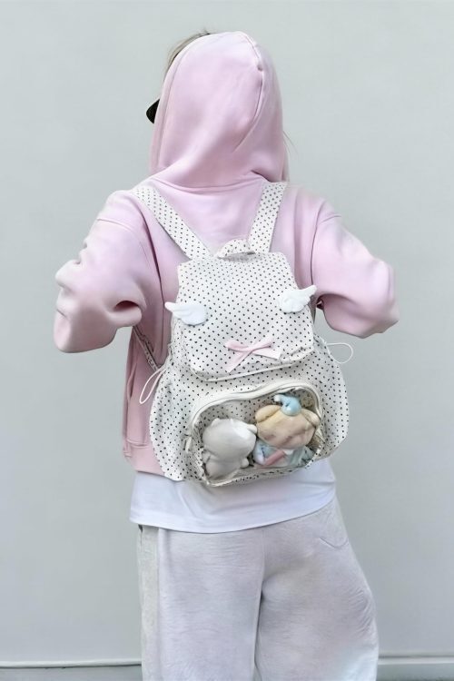 Pink Kawaii Y2K Ita Backpack with Clear Window for Plushies and Pins
