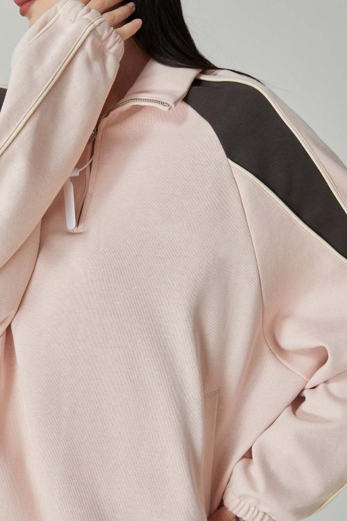 Pink Stand-Collar Sweatshirt / Loose Sweatpants