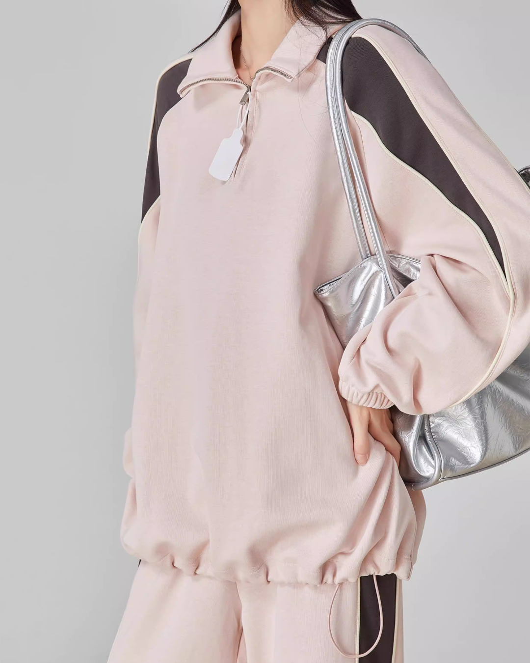Pink Stand-Collar Sweatshirt / Loose Sweatpants Pink Stand-Collar Sweatshirt / Loose Sweatpants