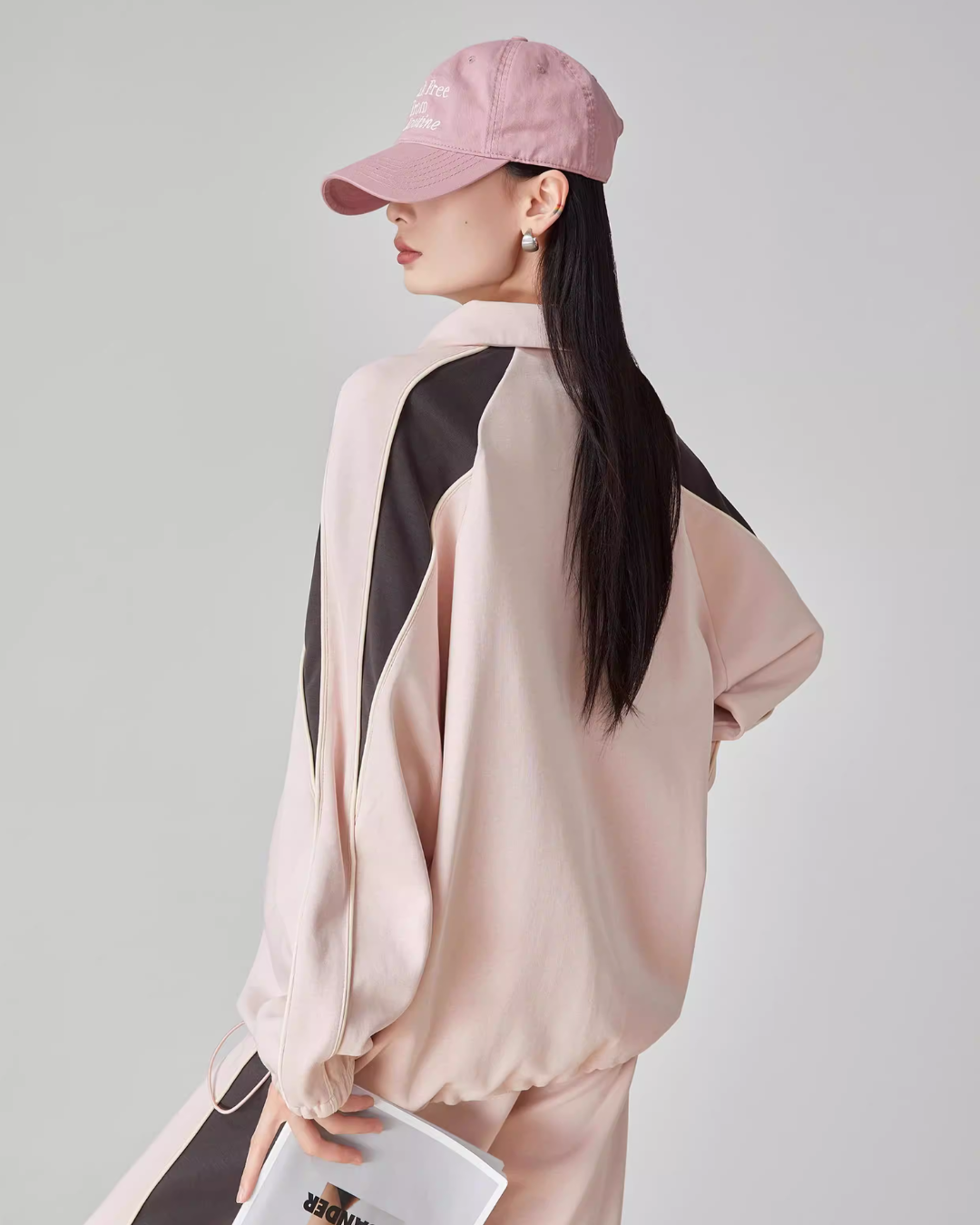 Pink Stand-Collar Sweatshirt / Loose Sweatpants Pink Stand-Collar Sweatshirt / Loose Sweatpants