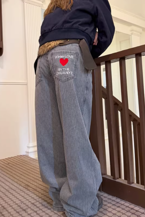 Pinstripe Wide Denim Pants