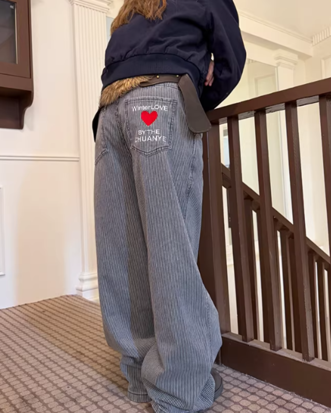 Pinstripe Wide Denim Pants Pinstripe Wide Denim Pants