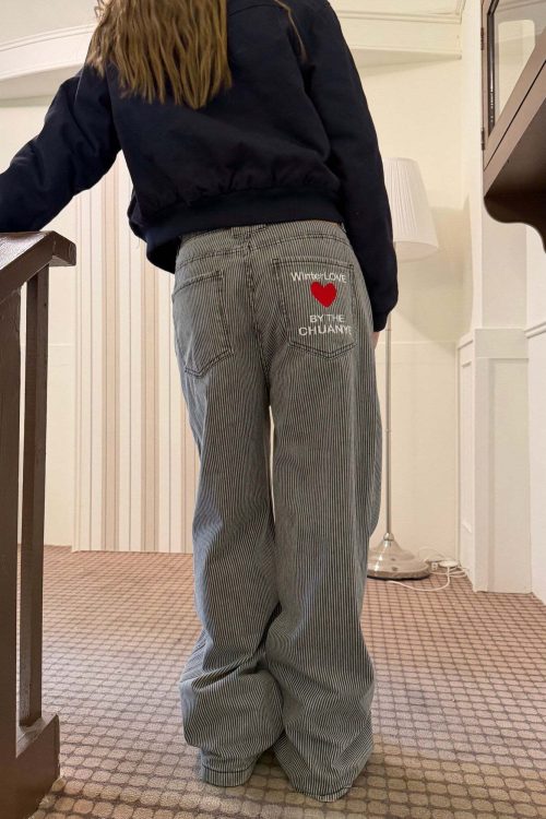 Pinstripe Wide Denim Pants