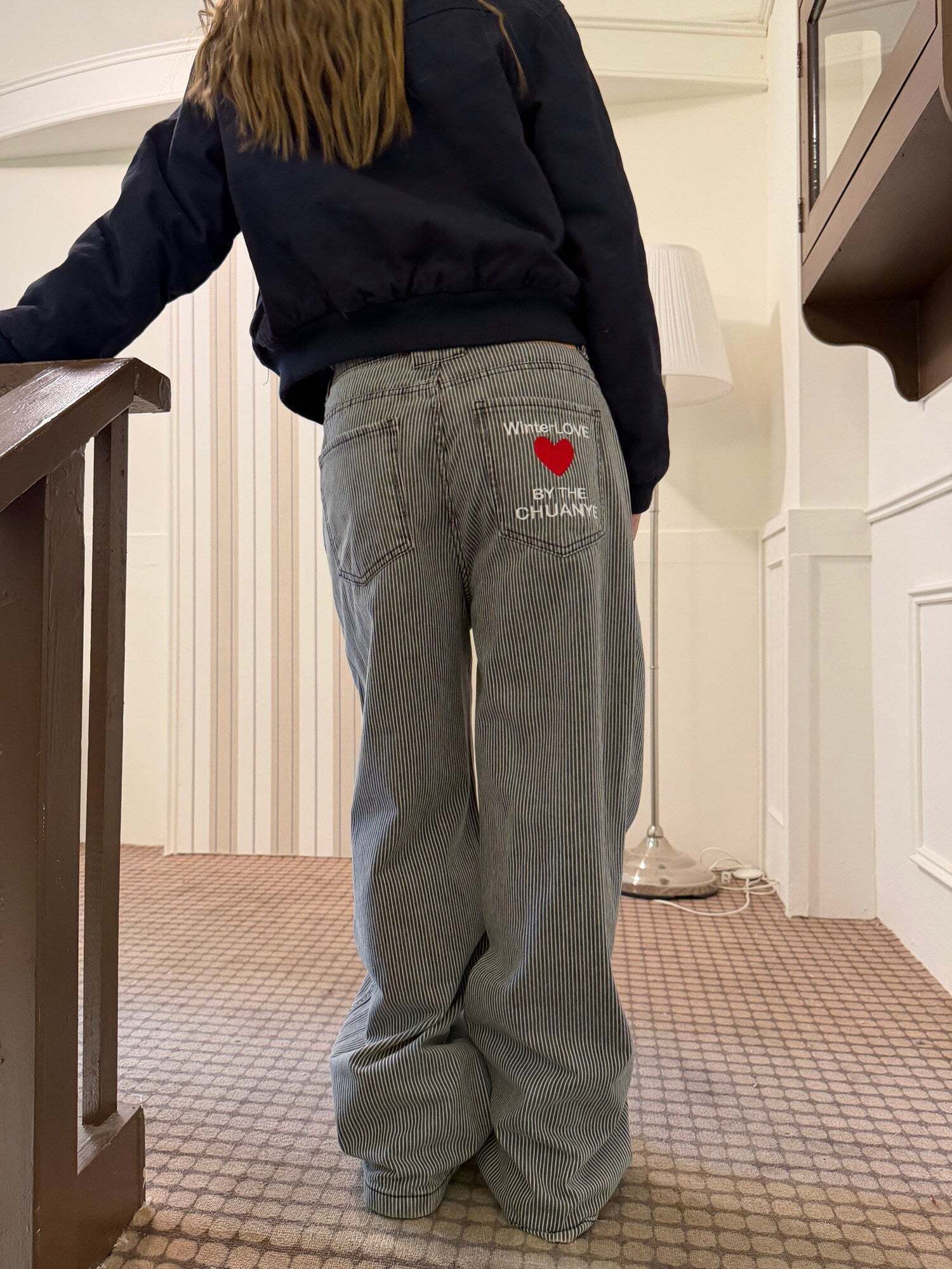 Pinstripe Wide Denim Pants Pinstripe Wide Denim Pants