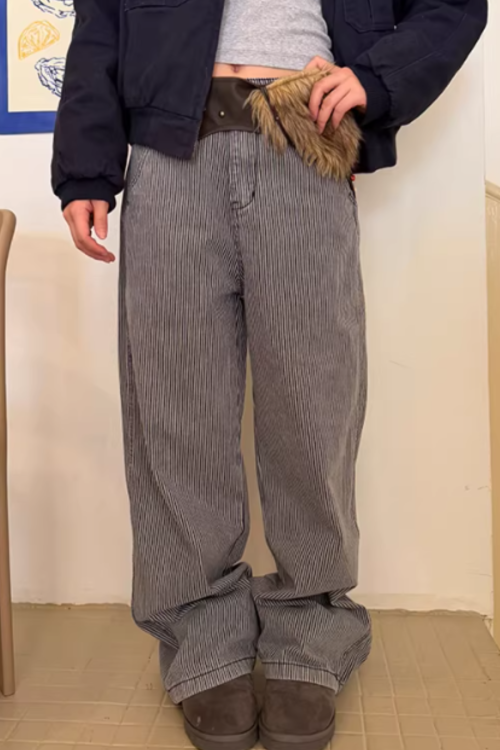 Pinstripe Wide Denim Pants