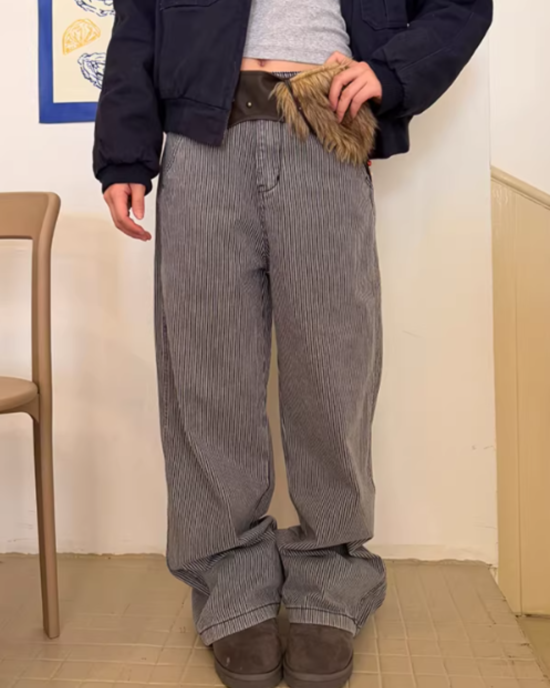 Pinstripe Wide Denim Pants Pinstripe Wide Denim Pants