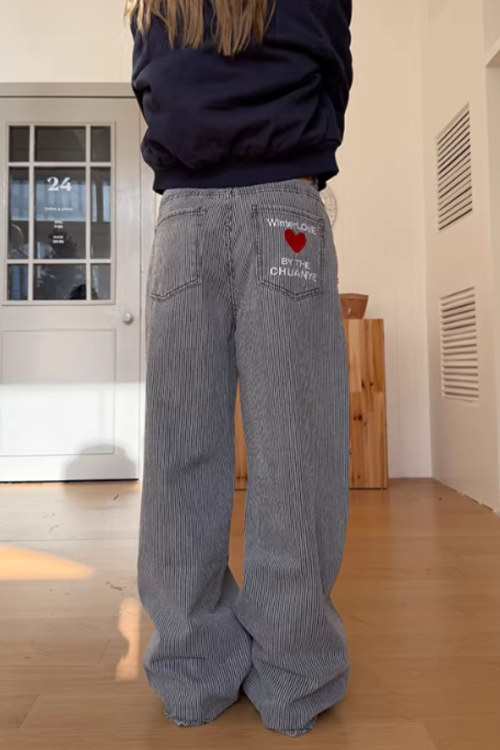 Pinstripe Wide Denim Pants