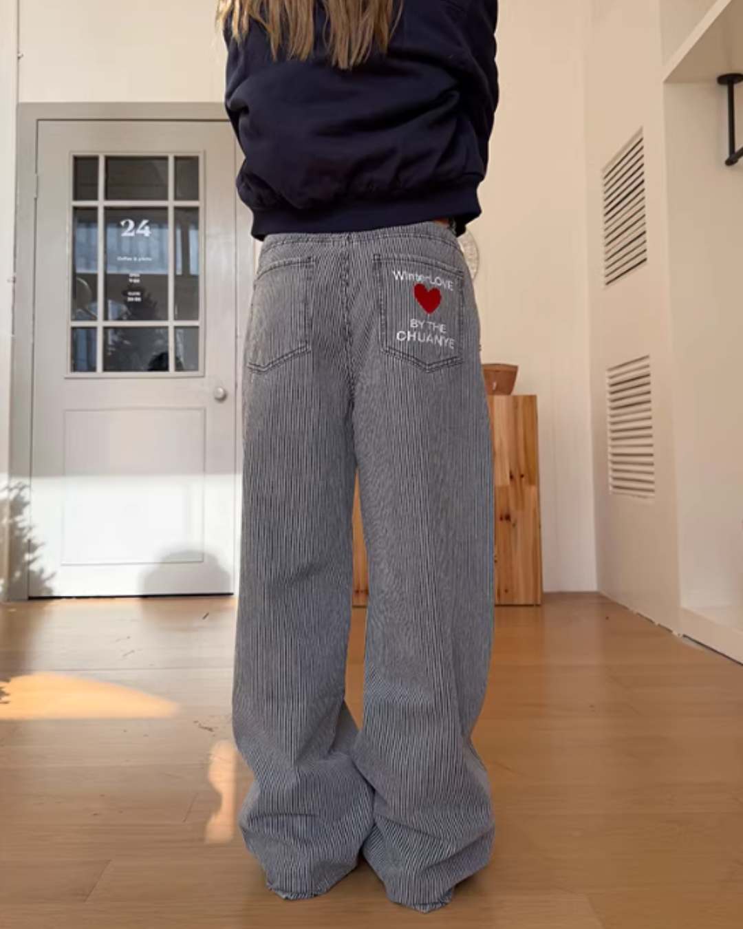 Pinstripe Wide Denim Pants Pinstripe Wide Denim Pants