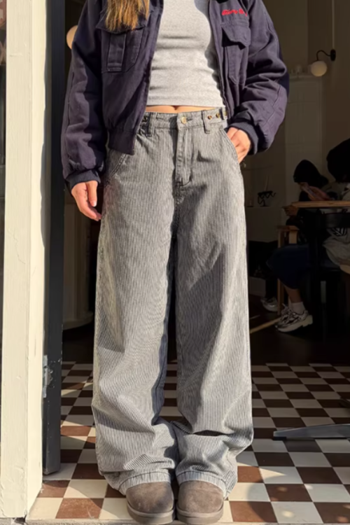 Pinstripe Wide Denim Pants