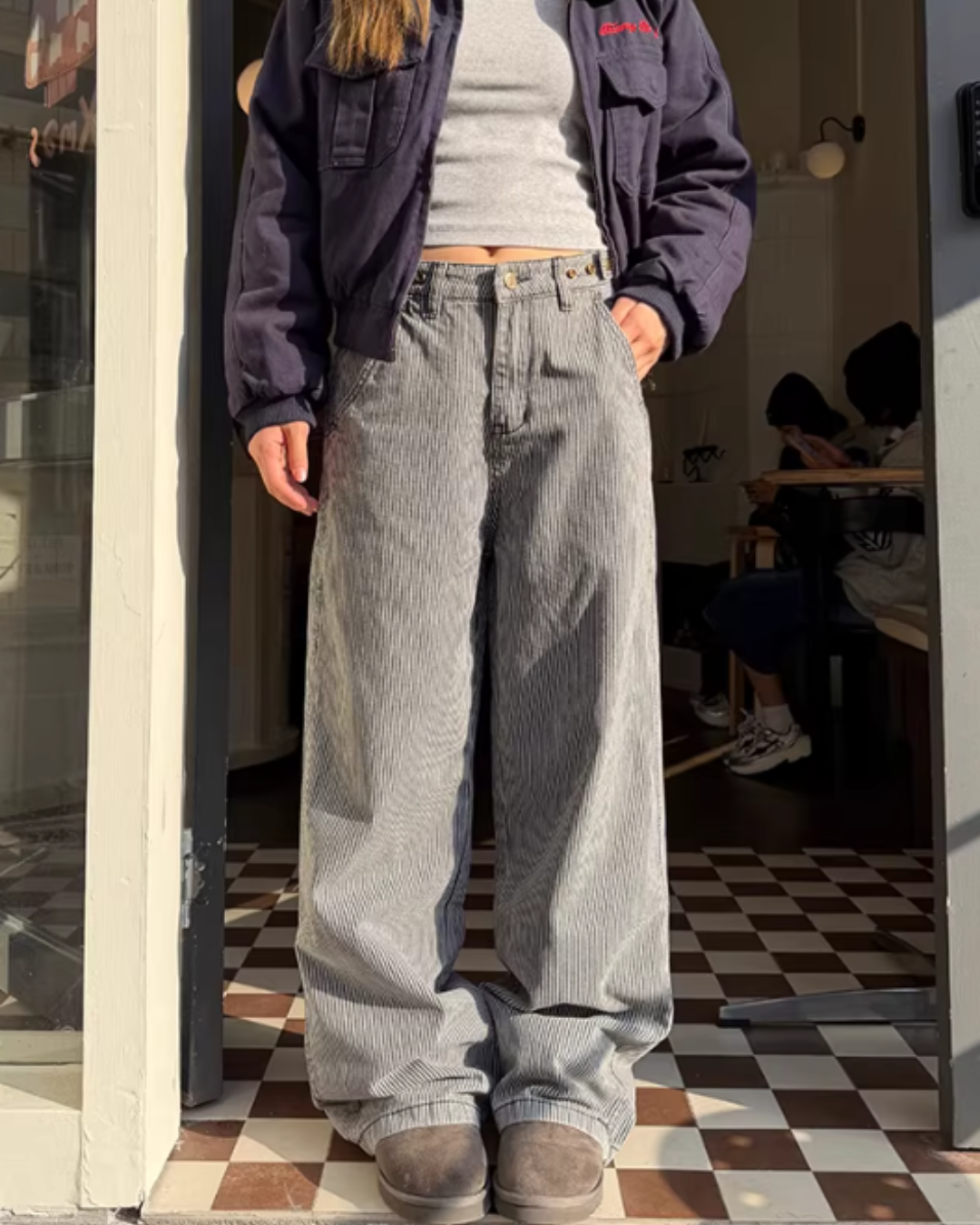 Pinstripe Wide Denim Pants Pinstripe Wide Denim Pants