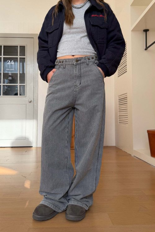 Pinstripe Wide Denim Pants