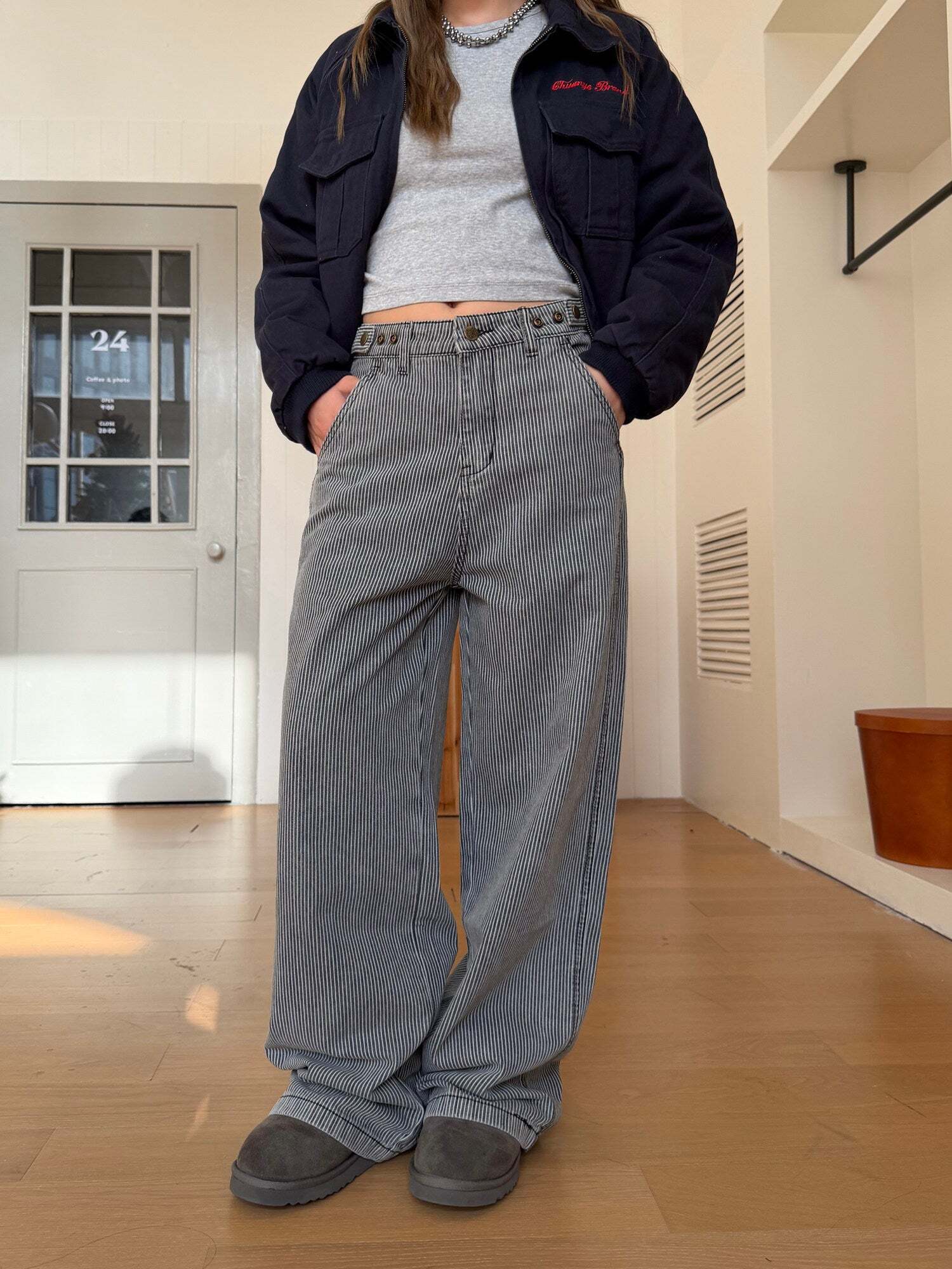 Pinstripe Wide Denim Pants Pinstripe Wide Denim Pants