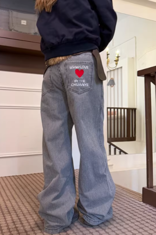 Pinstripe Wide Denim Pants