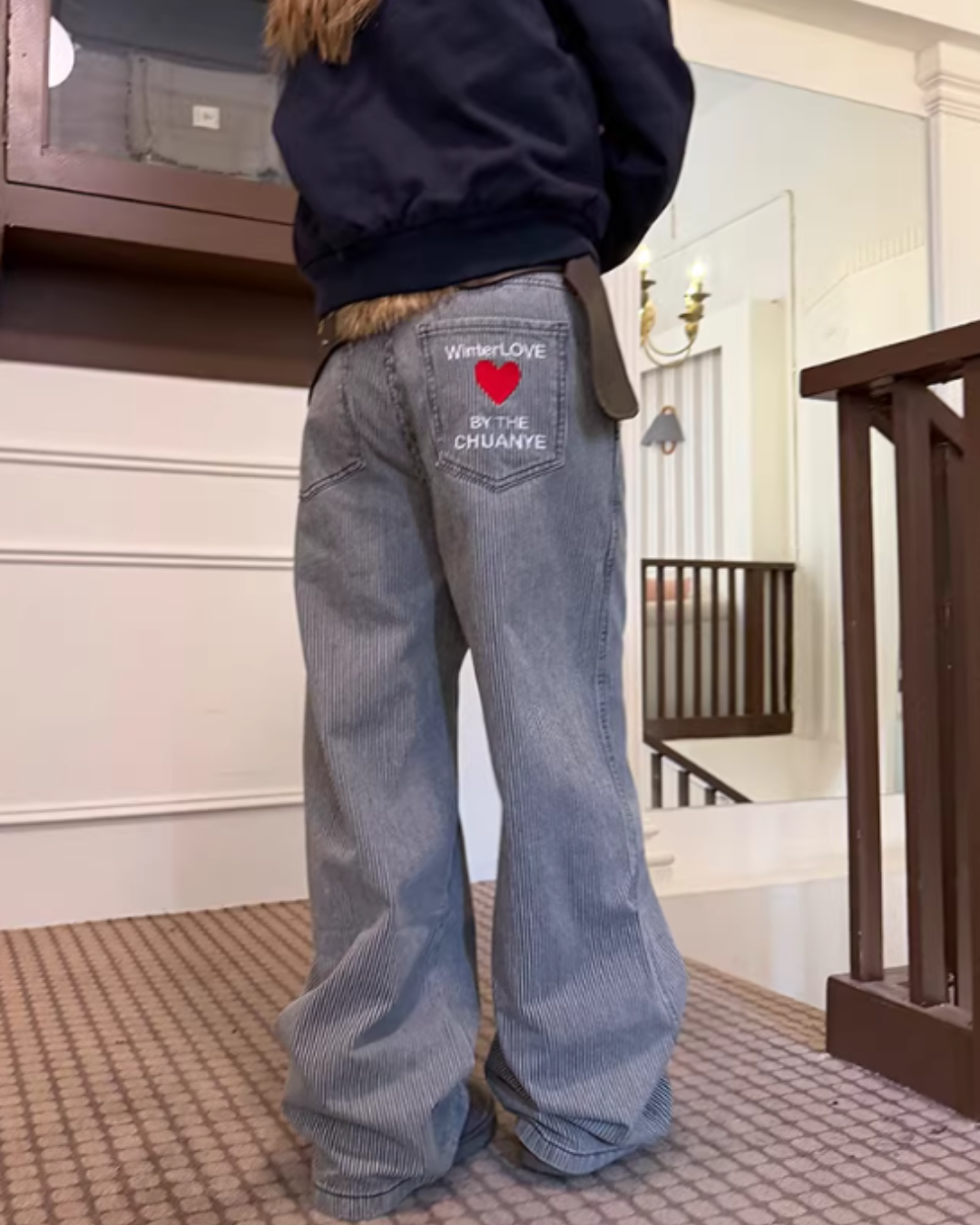 Pinstripe Wide Denim Pants Pinstripe Wide Denim Pants