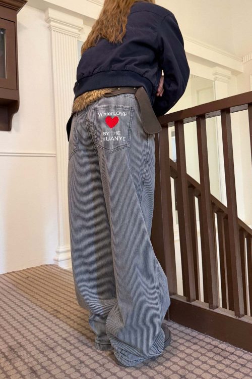 Pinstripe Wide Denim Pants