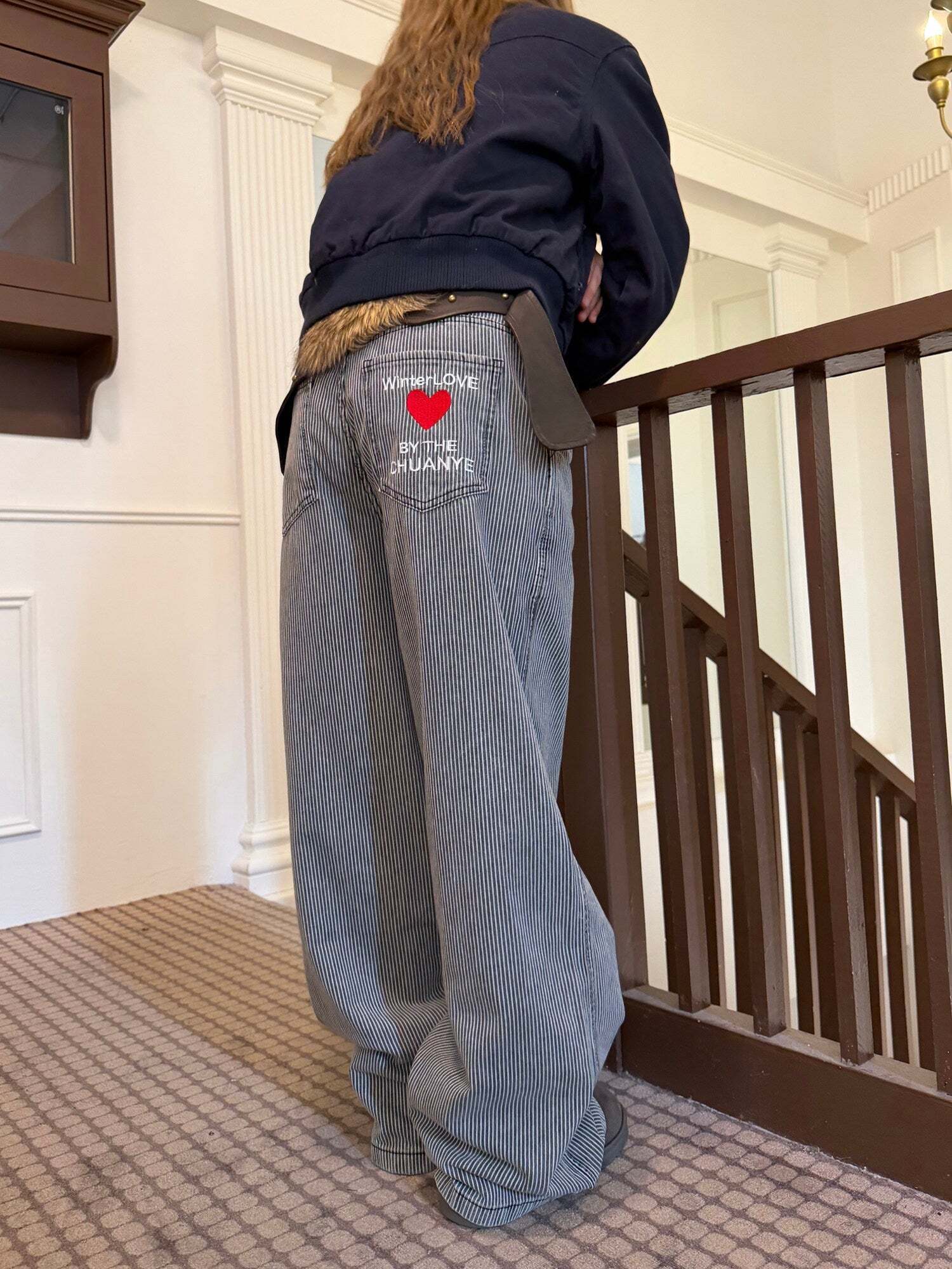 Pinstripe Wide Denim Pants Pinstripe Wide Denim Pants