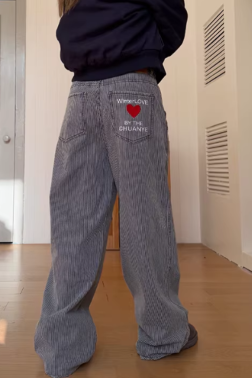 Pinstripe Wide Denim Pants