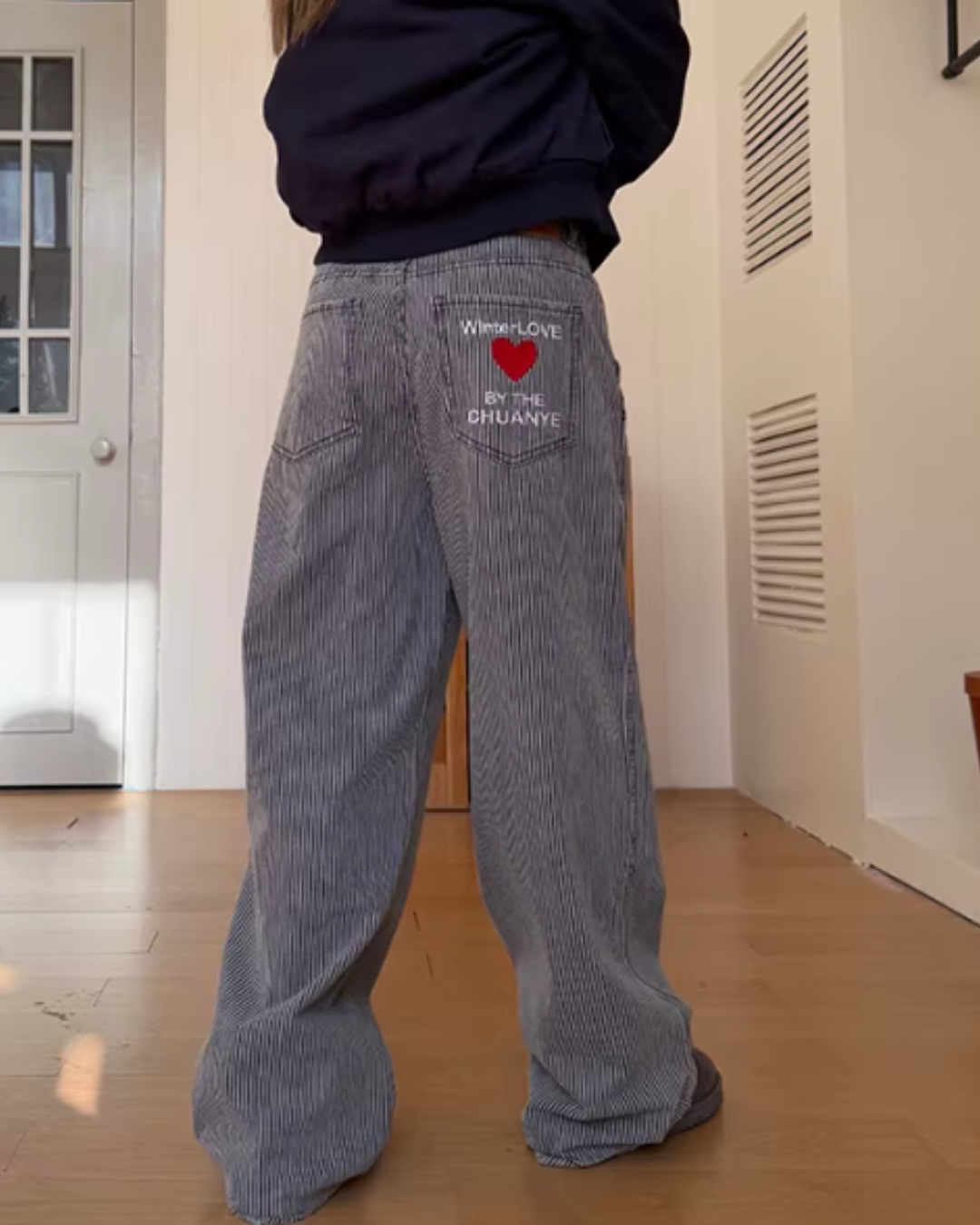 Pinstripe Wide Denim Pants Pinstripe Wide Denim Pants