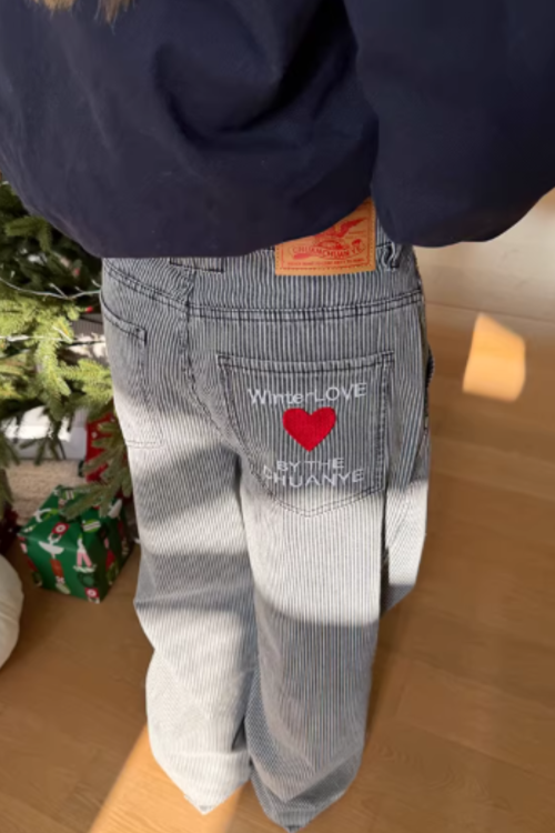 Pinstripe Wide Denim Pants