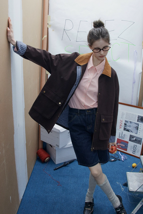 Plaid Design Loose Silhouette Jacket