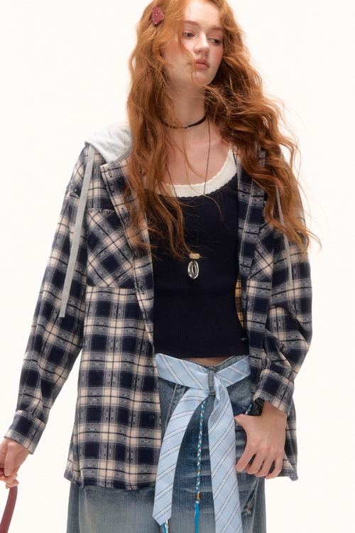 Plaid Hood Loose Shirt
