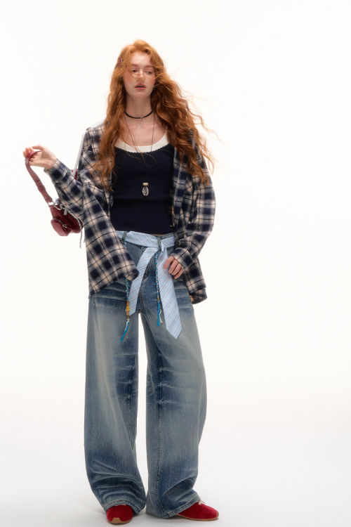 Plaid Hood Loose Shirt