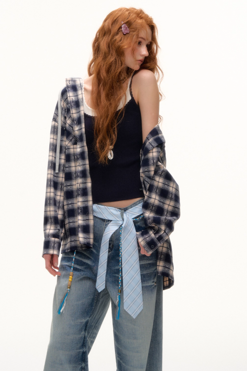 Plaid Hood Loose Shirt