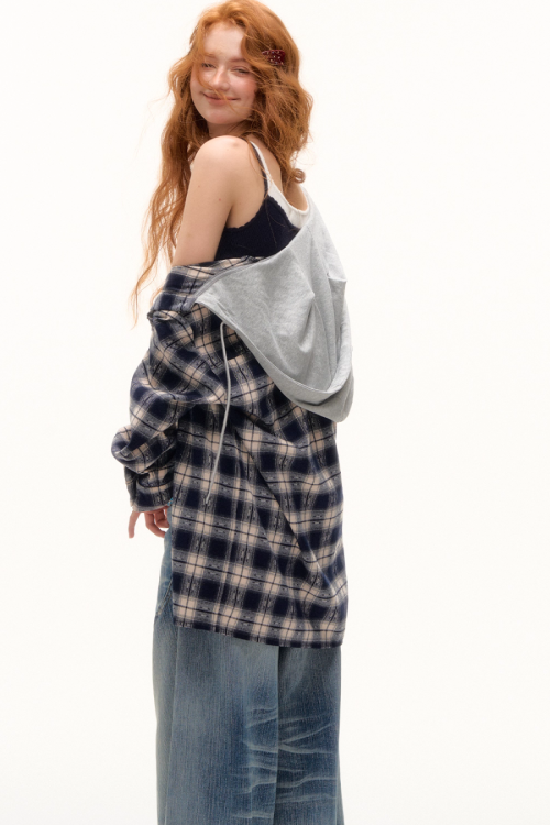 Plaid Hood Loose Shirt