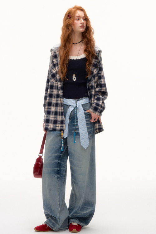 Plaid Hood Loose Shirt
