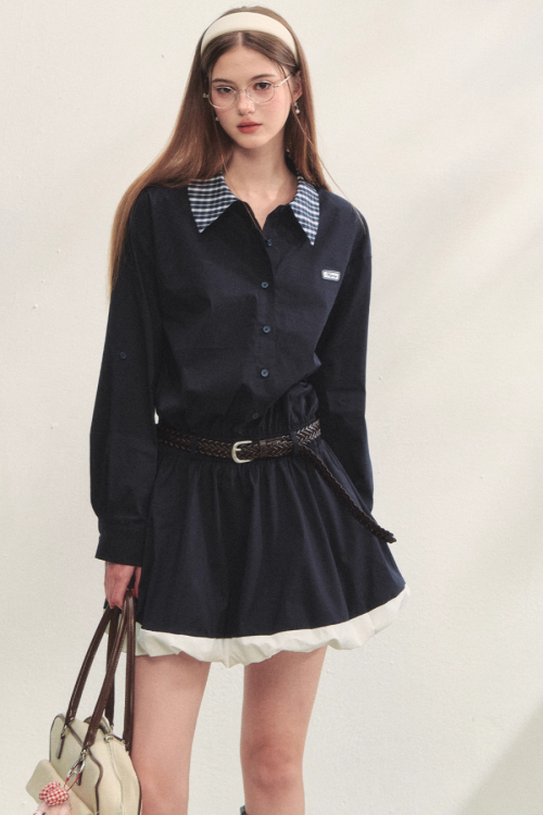 Plaid Lapel Black Dress